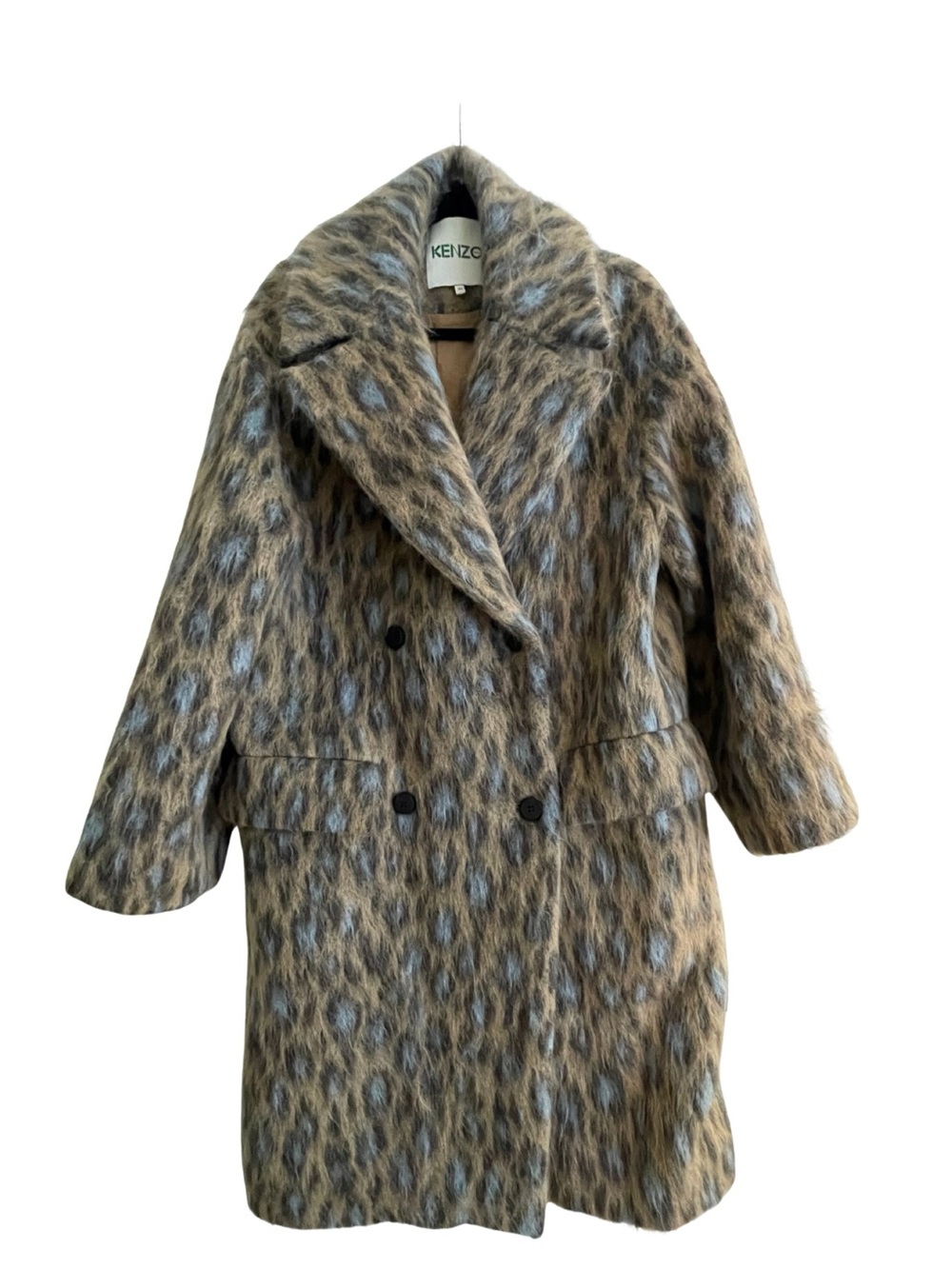 KENZO Leopard Print Double Breasted Coat Size 40 Oversized Designer